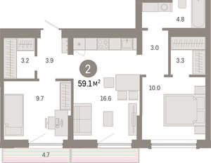 2-к квартира, вторичка, 59м2, 7/8 этаж