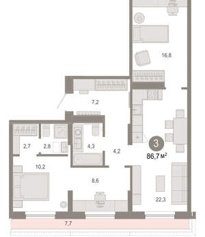 3-к квартира, вторичка, 87м2, 7/17 этаж