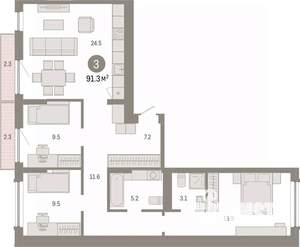 3-к квартира, вторичка, 91м2, 5/8 этаж