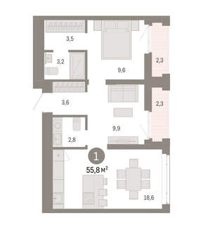1-к квартира, вторичка, 56м2, 15/25 этаж