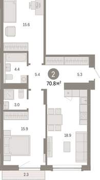 2-к квартира, вторичка, 71м2, 4/8 этаж