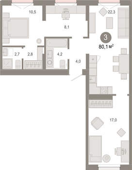 3-к квартира, вторичка, 80м2, 8/17 этаж