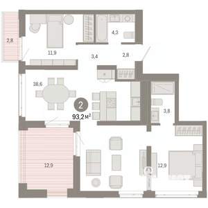 2-к квартира, вторичка, 93м2, 5/9 этаж