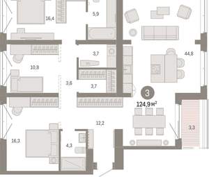 3-к квартира, вторичка, 125м2, 7/11 этаж