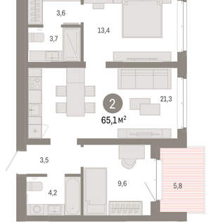 2-к квартира, вторичка, 65м2, 5/11 этаж