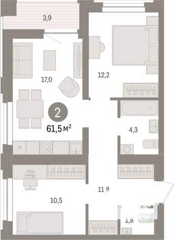 2-к квартира, вторичка, 62м2, 8/10 этаж