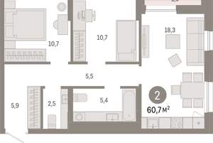 2-к квартира, вторичка, 61м2, 15/17 этаж