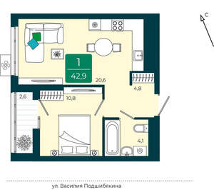 1-к квартира, вторичка, 43м2, 6/16 этаж