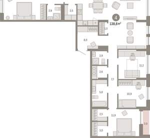 4-к квартира, вторичка, 139м2, 6/17 этаж