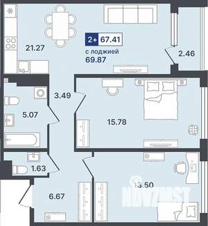 2-к квартира, строящийся дом, 67м2, 3/8 этаж
