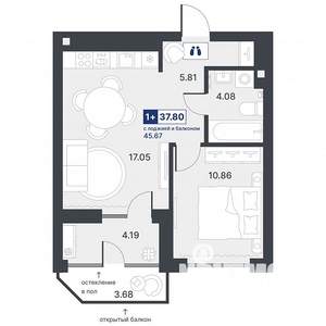 1-к квартира, вторичка, 38м2, 3/19 этаж