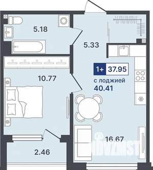 1-к квартира, строящийся дом, 38м2, 2/8 этаж