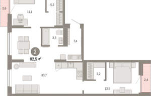 2-к квартира, вторичка, 83м2, 3/17 этаж