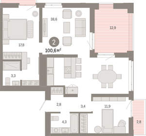 2-к квартира, вторичка, 101м2, 4/25 этаж