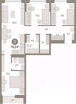 3-к квартира, вторичка, 79м2, 2/7 этаж
