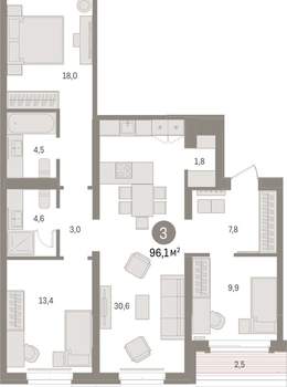3-к квартира, вторичка, 96м2, 3/16 этаж