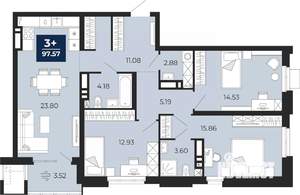 3-к квартира, вторичка, 95м2, 4/24 этаж