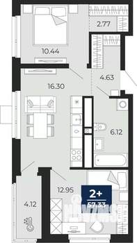 2-к квартира, вторичка, 57м2, 21/23 этаж