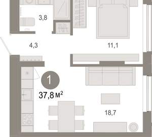 1-к квартира, вторичка, 38м2, 2/17 этаж