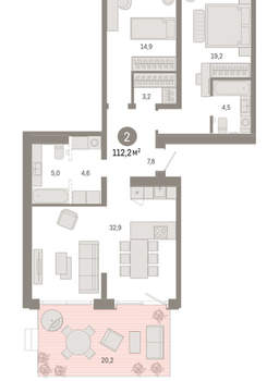 2-к квартира, вторичка, 112м2, 2/11 этаж