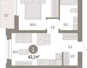 1-к квартира, вторичка, 42м2, 5/10 этаж