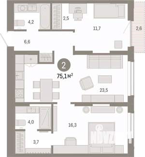 2-к квартира, вторичка, 75м2, 8/17 этаж