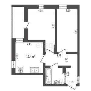 2-к квартира, вторичка, 56м2, 8/17 этаж