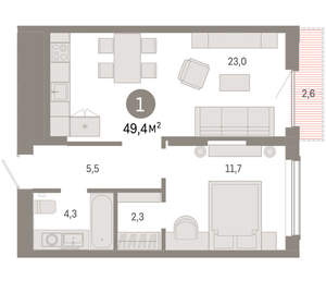 1-к квартира, вторичка, 49м2, 10/17 этаж