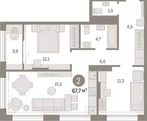 2-к квартира, вторичка, 68м2, 8/17 этаж