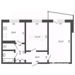 2-к квартира, вторичка, 50м2, 2/9 этаж