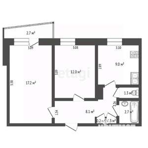 2-к квартира, вторичка, 51м2, 6/9 этаж