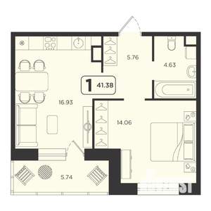 1-к квартира, строящийся дом, 41м2, 5/23 этаж