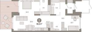 2-к квартира, вторичка, 97м2, 1/8 этаж
