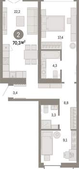 2-к квартира, вторичка, 70м2, 6/16 этаж