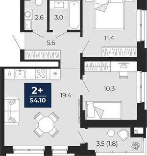 2-к квартира, вторичка, 52м2, 6/14 этаж