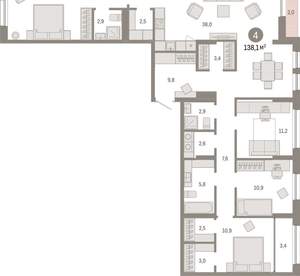 4-к квартира, вторичка, 138м2, 3/17 этаж