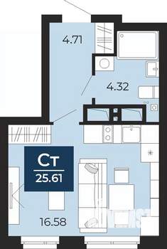 Студия квартира, сданный дом, 26м2, 24/24 этаж