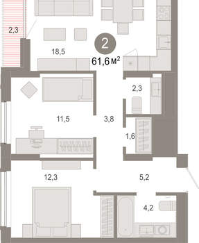 2-к квартира, вторичка, 62м2, 15/17 этаж