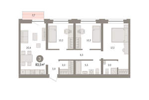 3-к квартира, вторичка, 83м2, 3/10 этаж