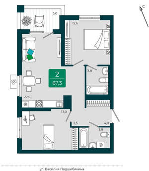 2-к квартира, вторичка, 67м2, 7/17 этаж