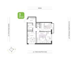 2-к квартира, вторичка, 59м2, 16/24 этаж