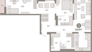3-к квартира, вторичка, 111м2, 10/17 этаж