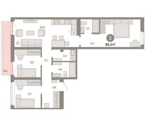 3-к квартира, вторичка, 88м2, 4/25 этаж