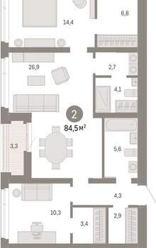 2-к квартира, вторичка, 84м2, 9/25 этаж