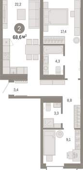 2-к квартира, вторичка, 69м2, 2/16 этаж