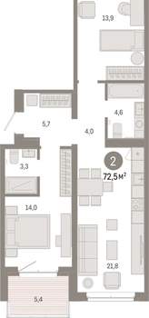 2-к квартира, вторичка, 73м2, 4/11 этаж
