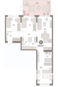 3-к квартира, вторичка, 104м2, 2/7 этаж