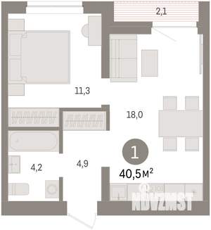 1-к квартира, вторичка, 41м2, 8/9 этаж