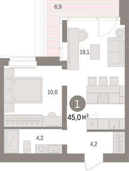 1-к квартира, вторичка, 45м2, 15/16 этаж