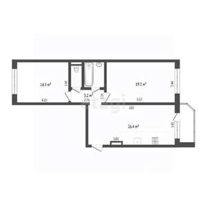 2-к квартира, вторичка, 66м2, 14/14 этаж